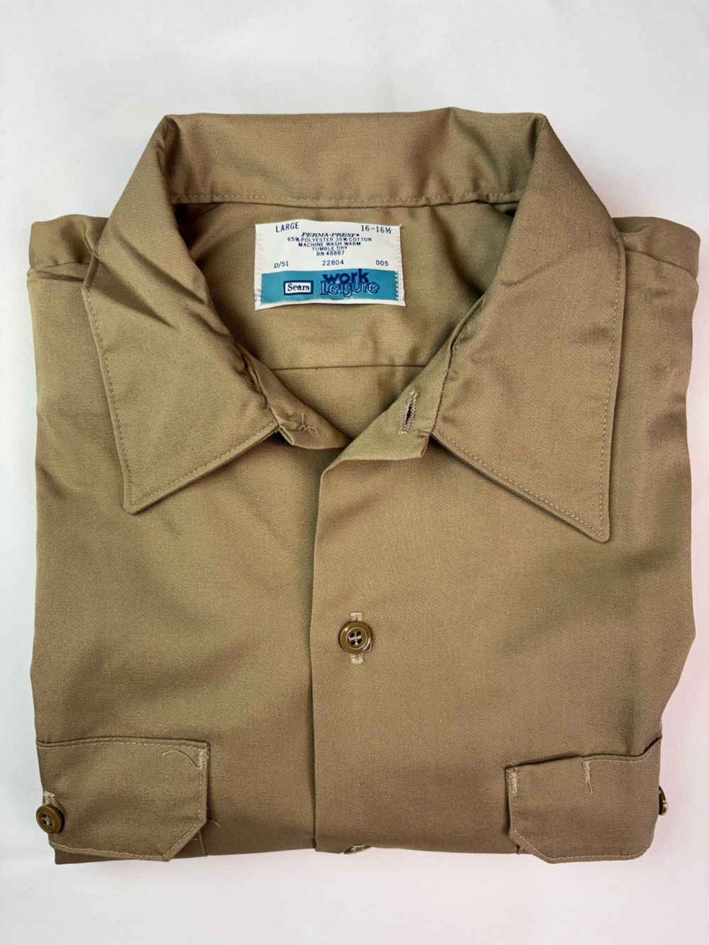 Sears Vintage Work Leisure Tan Short Sleeve Button Down Shirt Large